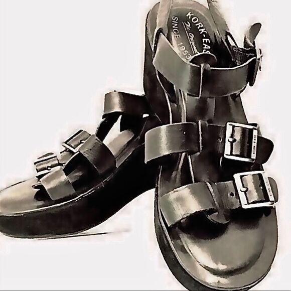 Kork Ease Sandals Black Leather Platform Buckle Size 9 Y - Picture 2 of 9